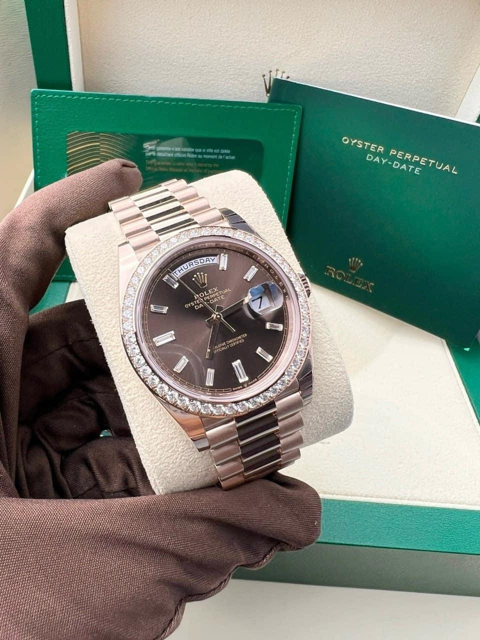Rolex Day Date 228345RBR Rose Gold Diamond Chocolate